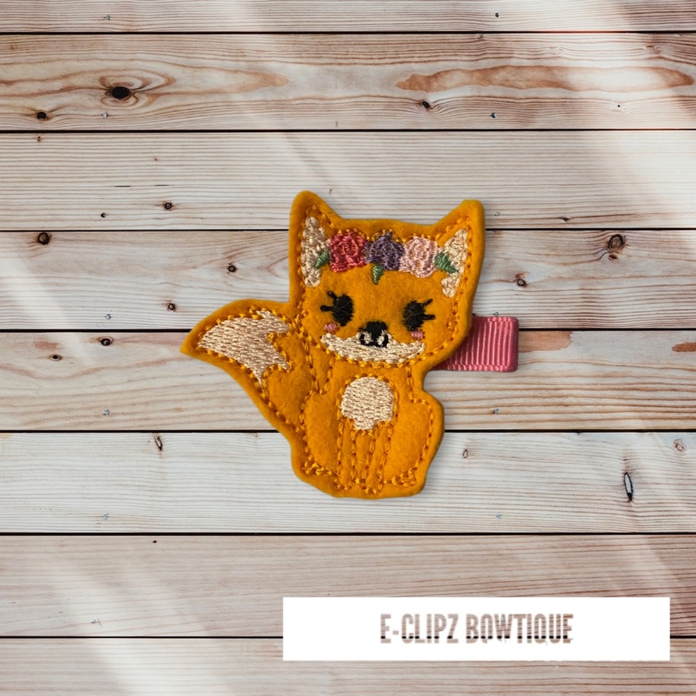 New fox feltie on ribbon lined hair clip for babies/toddlers/girls